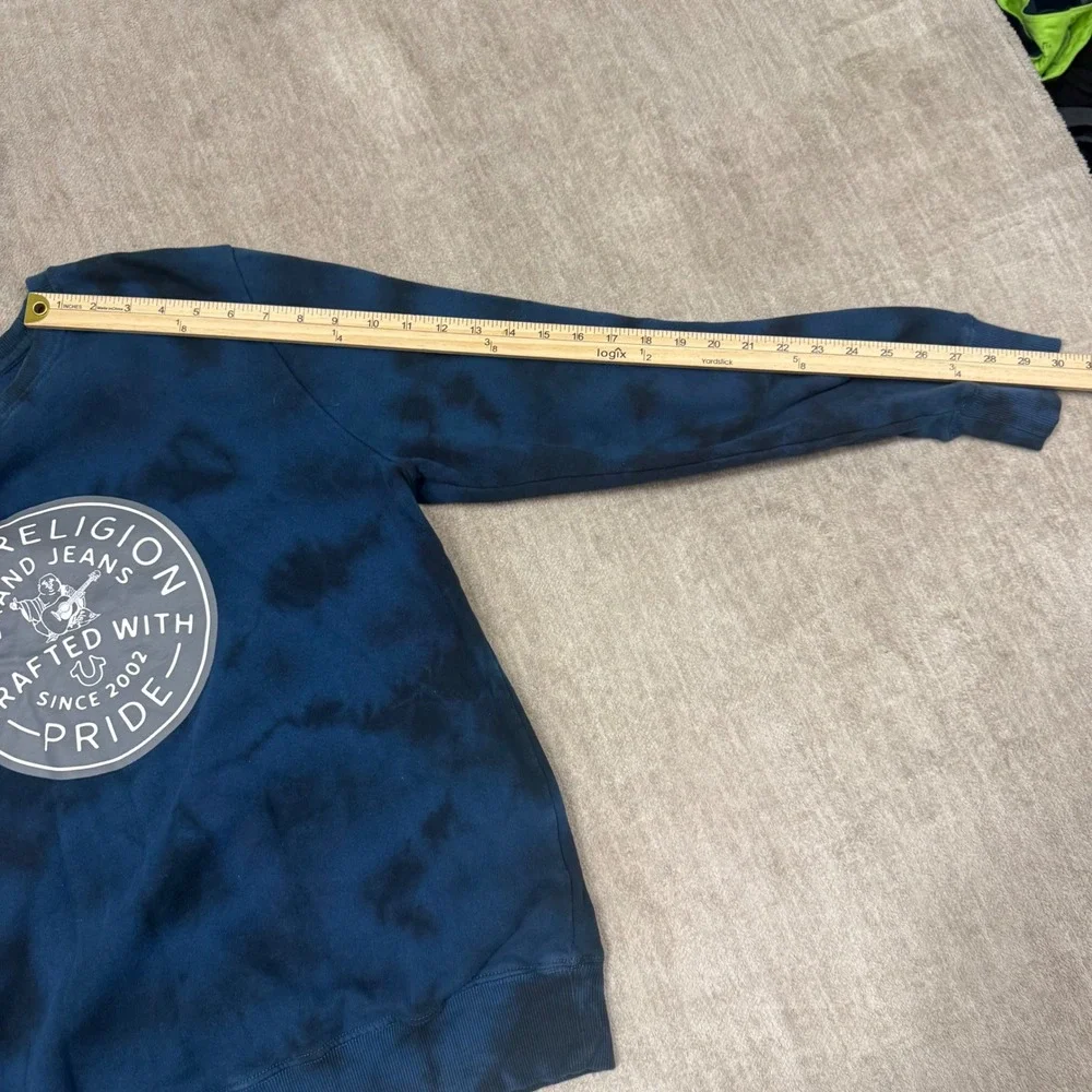 True Religion Crewneck‎ Sweatshirt Mens Medium Blue Tie Dye Logo Graphic